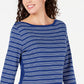 Karen Scott Women's Cotton Striped Vented Hem Top Blue Size Small