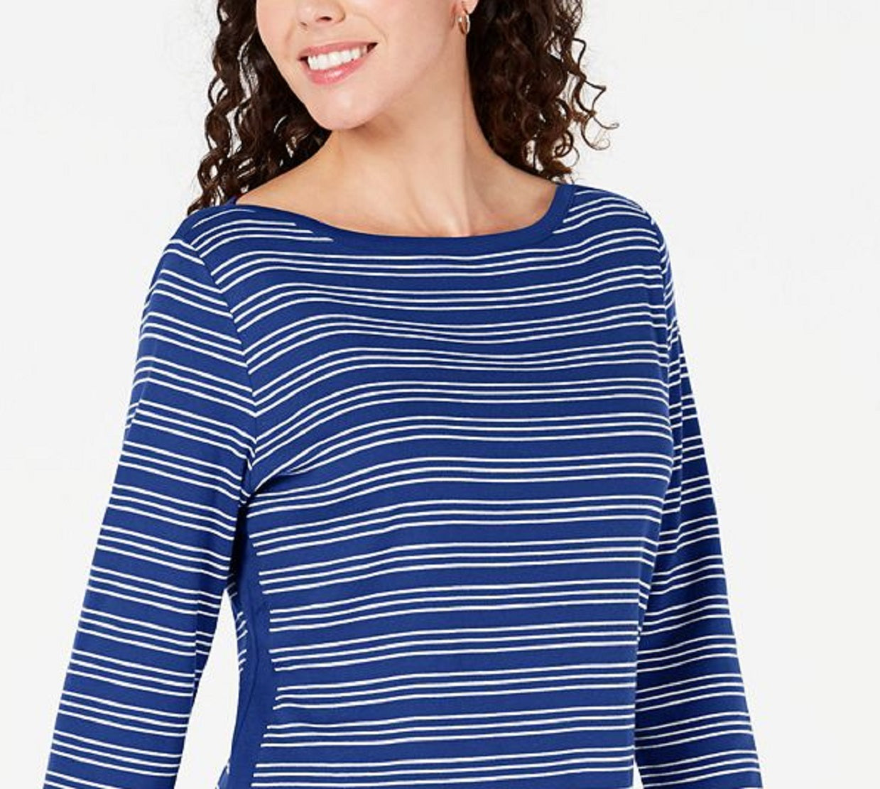 Karen Scott Women's Cotton Striped Vented Hem Top Blue Size Small