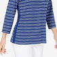 Karen Scott Women's Cotton Striped Vented Hem Top Blue Size Small