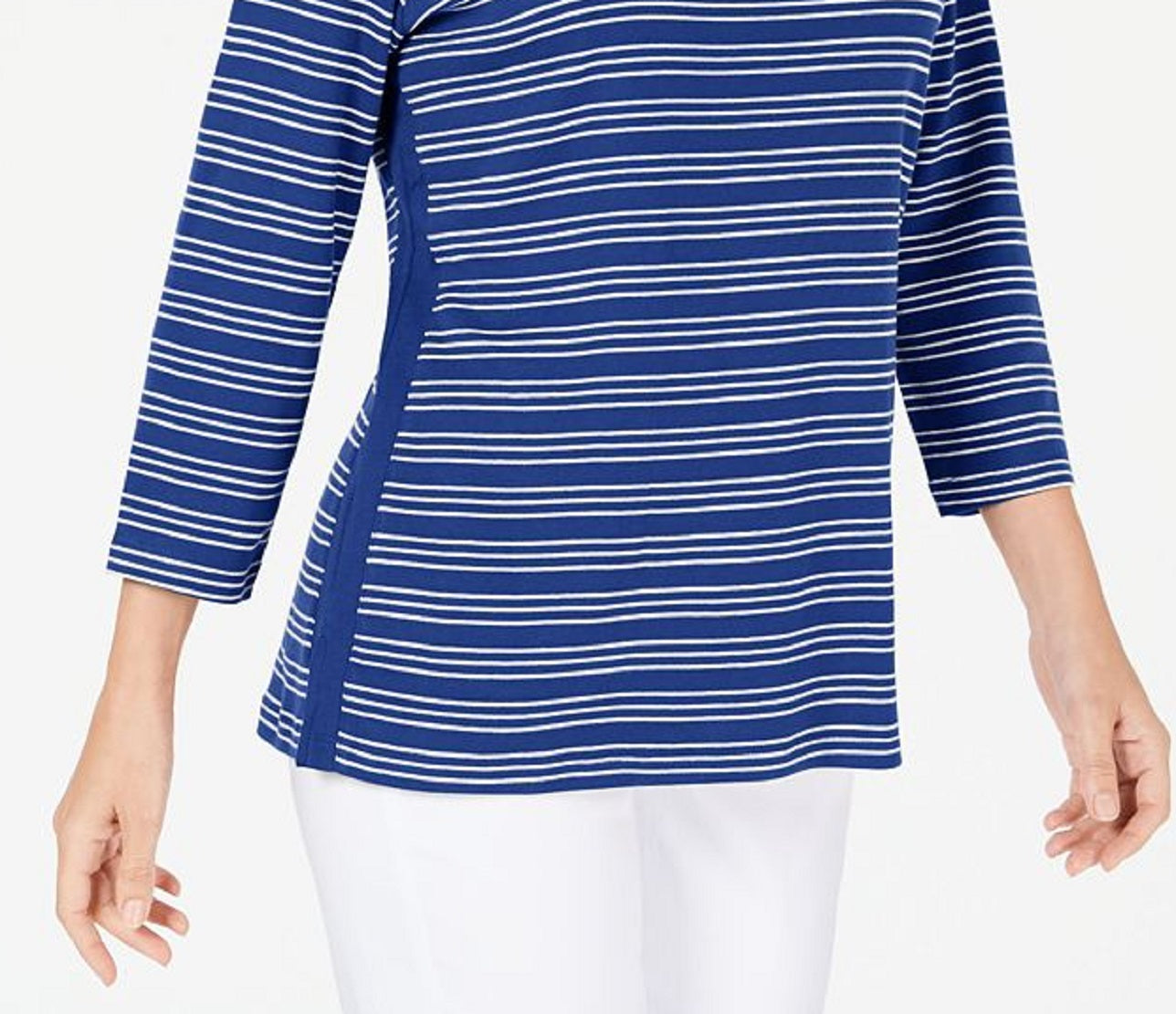 Karen Scott Women's Cotton Striped Vented Hem Top Blue Size Small