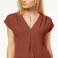 INC International Concepts Women's Pleated Top Brown Size Petite