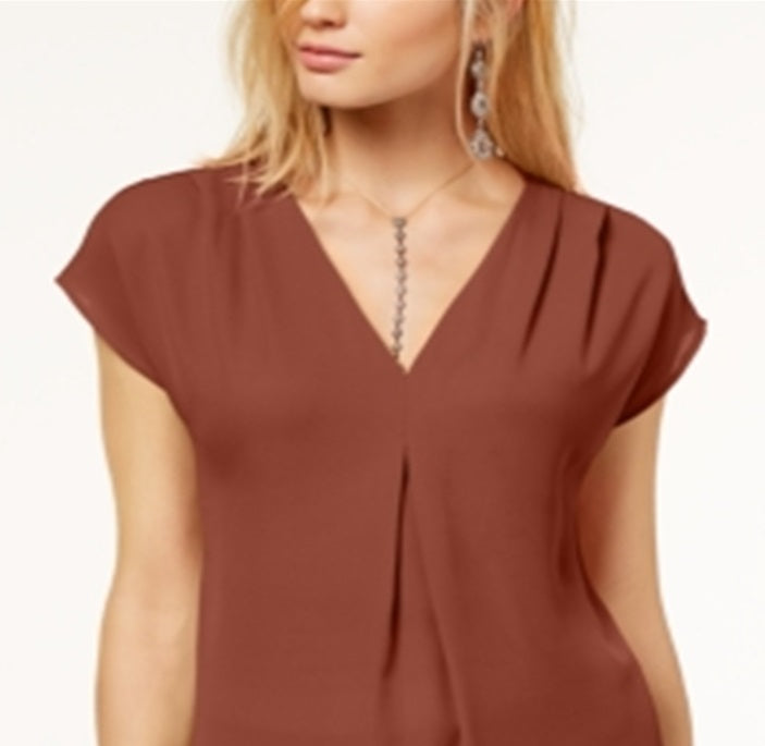 INC International Concepts Women's Pleated Top Brown Size Petite