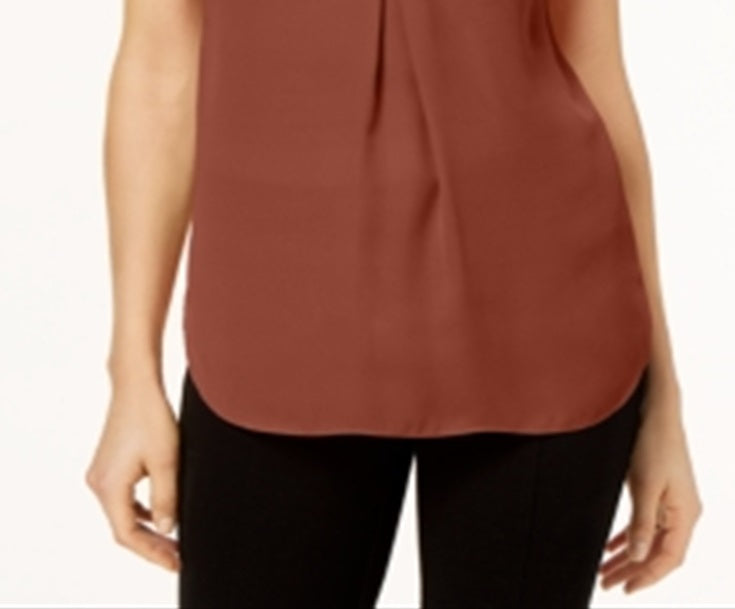 INC International Concepts Women's Pleated Top Brown Size Petite