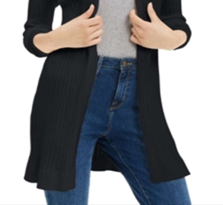 Maison Jules Women's Ribbed Open Cardigan Sweater Black Size Large