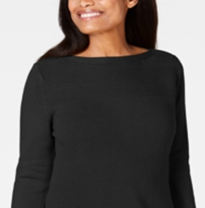 Karen Scott Women's Cotton Boat Neck Sweater Black Size XX-Large
