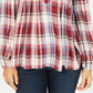 Style & Co Women's Plaid Split Neck Top Red Size Small
