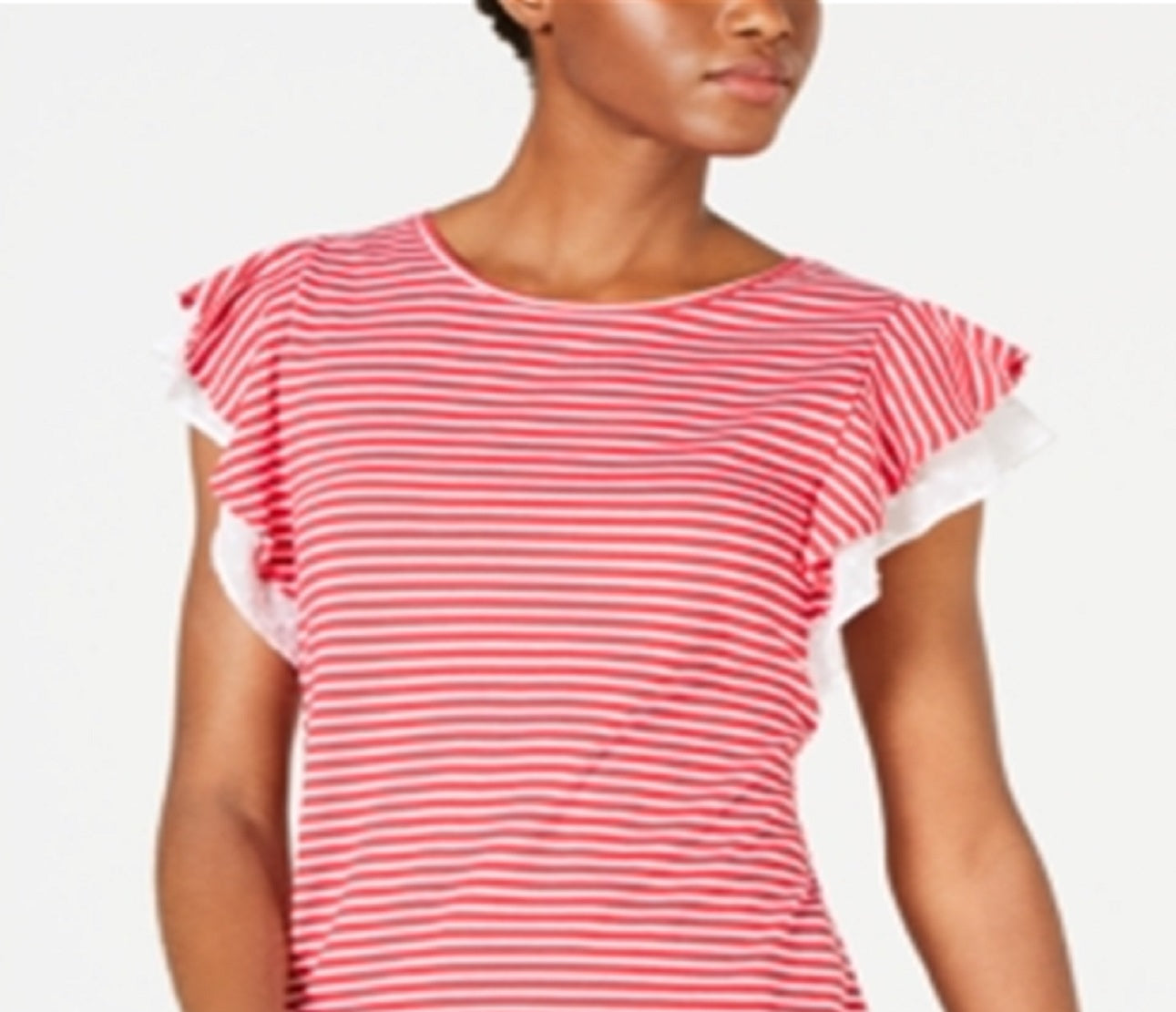 Maison Jules Women's Flutter Sleeve Striped Top Red Size Large