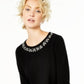 Charter Club Women's Cashmere Embellished Neck Sweater Black Size Large