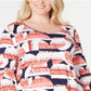 JM Collection Women's Plus Printed Top Red Size 4X