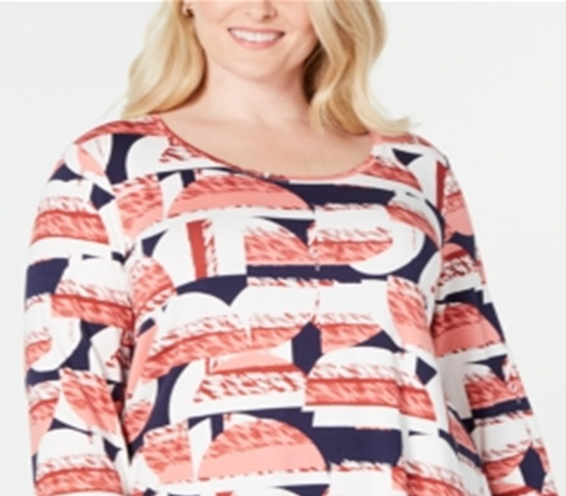 JM Collection Women's Plus Printed Top Red Size 4X