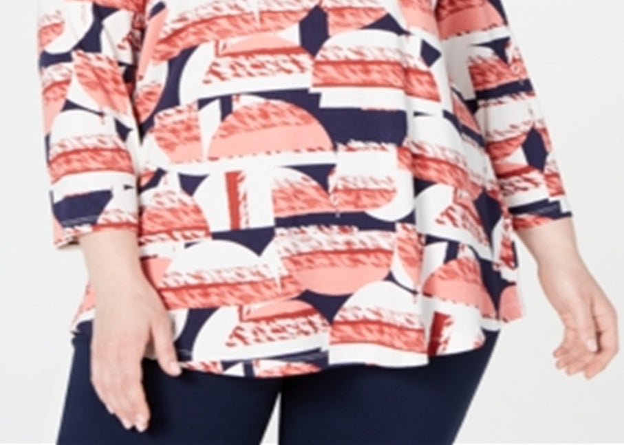 JM Collection Women's Plus Printed Top Red Size 4X
