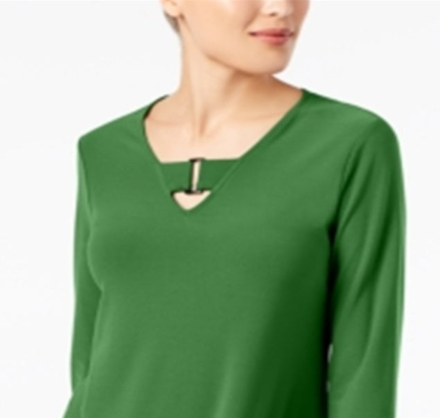 Alfani Women's Buckle Detail Tunic Green Size Petite