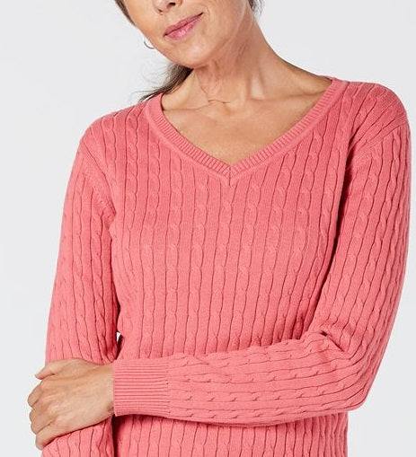 Karen Scott Women's Solid Cable Knit V Neck Sweater Pink Size XX-Large