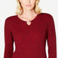 Karen Scott Women's Cotton Cable Knit Keyhole Sweater Red Size Petite Medium