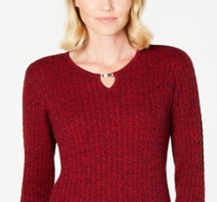 Karen Scott Women's Cotton Cable Knit Keyhole Sweater Red Size Petite Medium