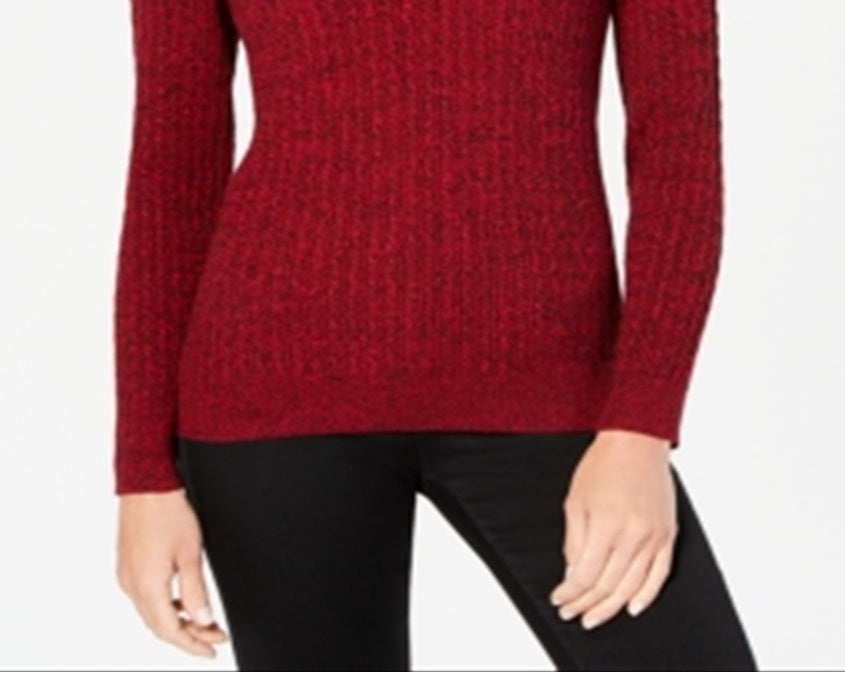 Karen Scott Women's Cotton Cable Knit Keyhole Sweater Red Size Petite Medium
