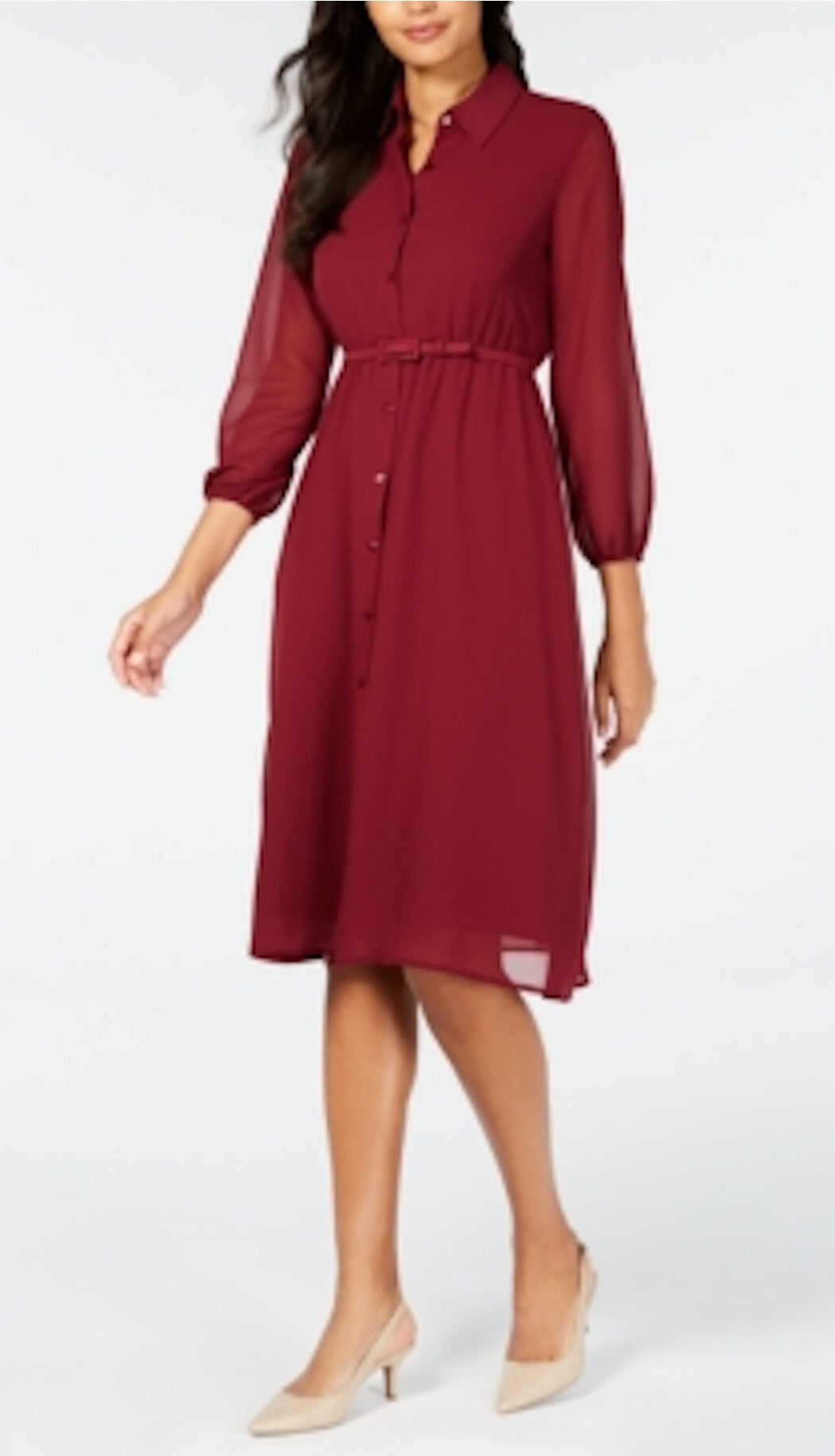 Alfani Women's Long Sleeve V Neck MIDI Sheath Evening Dress Red Size 12