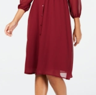 Alfani Women's Long Sleeve V Neck MIDI Sheath Evening Dress Red Size 12