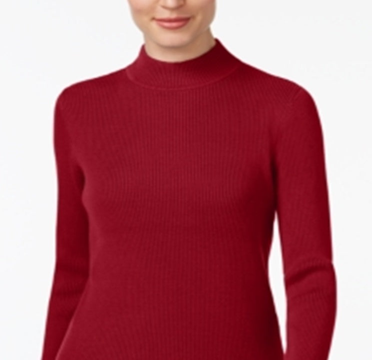 Karen Scott Women's Cotton Ribbed Turtleneck Top Red Size X-Large