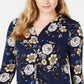 Charter Club Women's Floral Print V Neck Top Blue Size Large