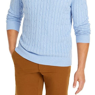 Club Room Men's Qurter Zip Pullover Cable Knit Sweater Blue Size Small