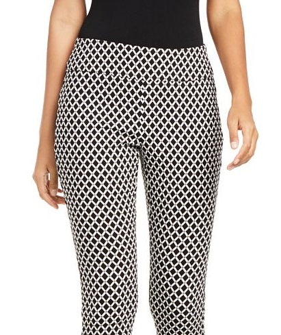 INC International Concepts Women's Curvy Fit Diamond Jacquard Skinny Pants Black Size 18