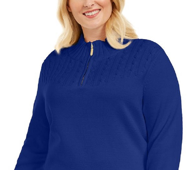 Karen Scott Women's Plus Cotton 1/4 Zip Mock Neck Sweater Blue Size 0X