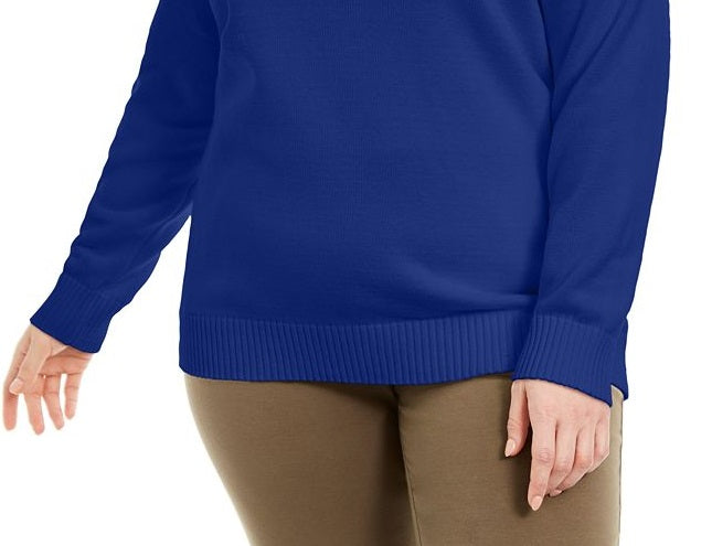 Karen Scott Women's Plus Cotton 1/4 Zip Mock Neck Sweater Blue Size 0X