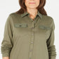Karen Scott Women's Mixed Media Button Front Top Green Size Small