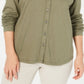 Karen Scott Women's Mixed Media Button Front Top Green Size Small