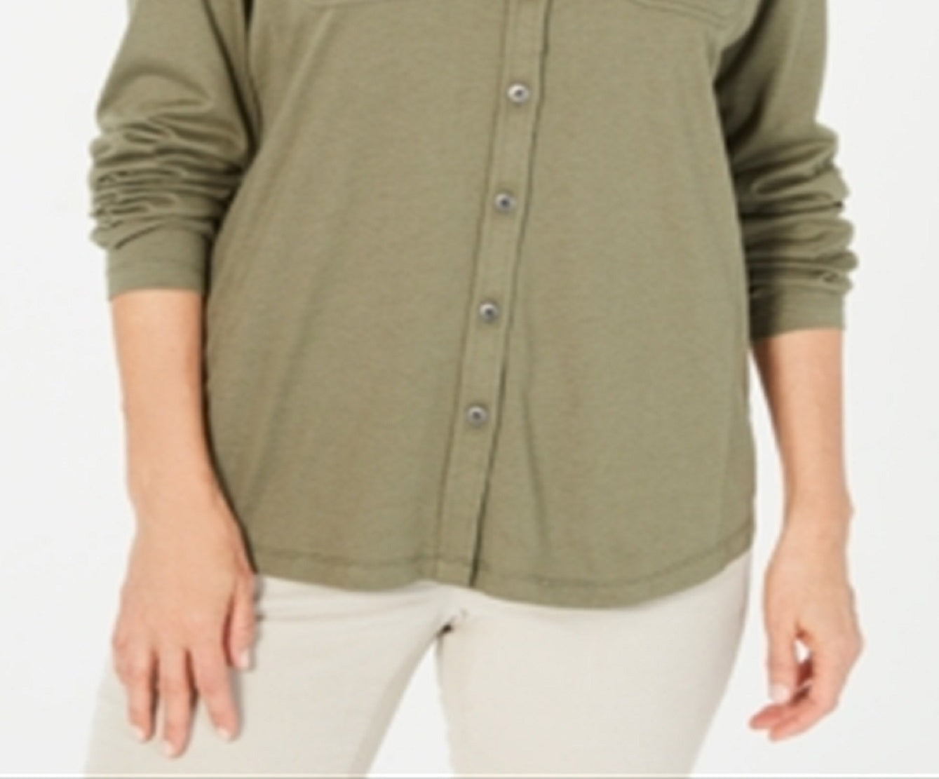 Karen Scott Women's Mixed Media Button Front Top Green Size Small