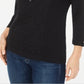 Karen Scott Women's Eyelet Front Cotton Henley Top Black Size Petite