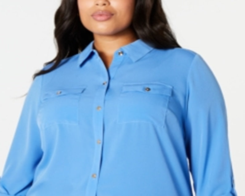 Charter Club Women's Plus Button Front Shirt Blue Size 2X