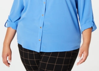 Charter Club Women's Plus Button Front Shirt Blue Size 2X