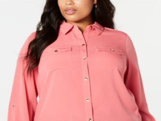 Charter Club Women's Plus Button Front Shirt Pink Size 4X