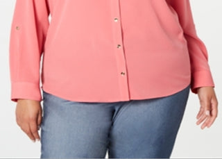 Charter Club Women's Plus Button Front Shirt Pink Size 4X