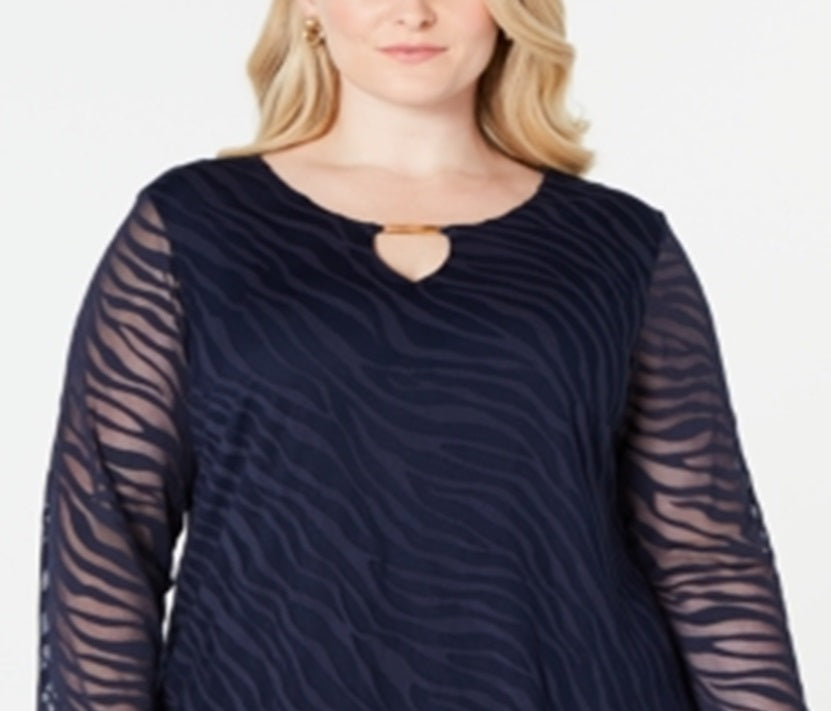 JM Collection Women's Plus Burnout Tunic Blue Size 2X