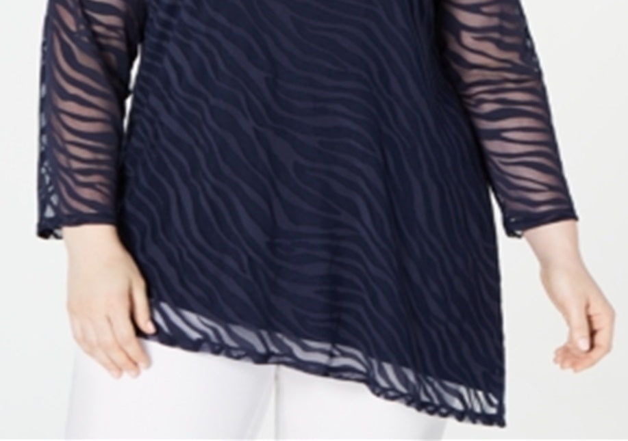JM Collection Women's Plus Burnout Tunic Blue Size 2X