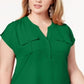 INC International Concepts Women's Plus Mixed Media Utility Shirt Green Size 4X