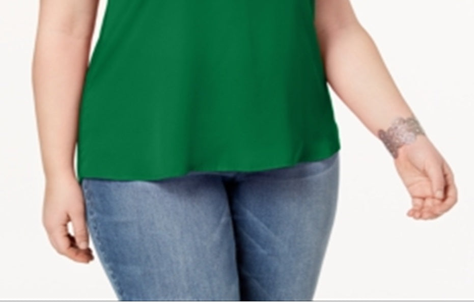 INC International Concepts Women's Plus Mixed Media Utility Shirt Green Size 4X