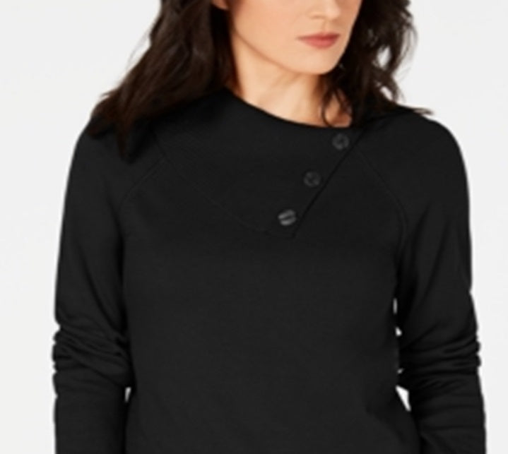 Karen Scott Women's Cotton Envelope Neck Sweater Black Size Small