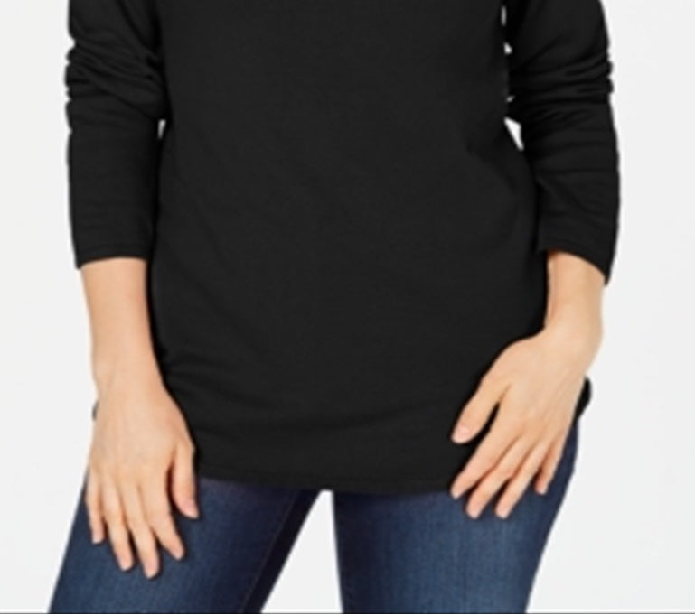 Karen Scott Women's Cotton Envelope Neck Sweater Black Size Small