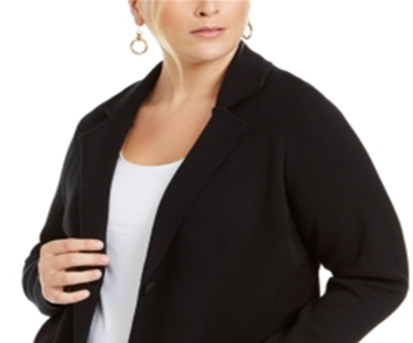 Charter Club Women's Cotton Blazer Sweater Black Size 1X
