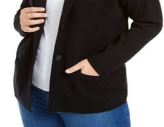 Charter Club Women's Cotton Blazer Sweater Black Size 1X