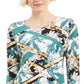 JM Collection Women's 3/4 Sleeve Printed Jacquard Top Green Size XX-Large