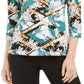 JM Collection Women's 3/4 Sleeve Printed Jacquard Top Green Size XX-Large