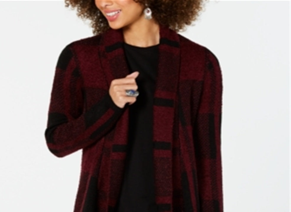 Style & Co Women's Plaid Boucle Cardigan Red Size Petite