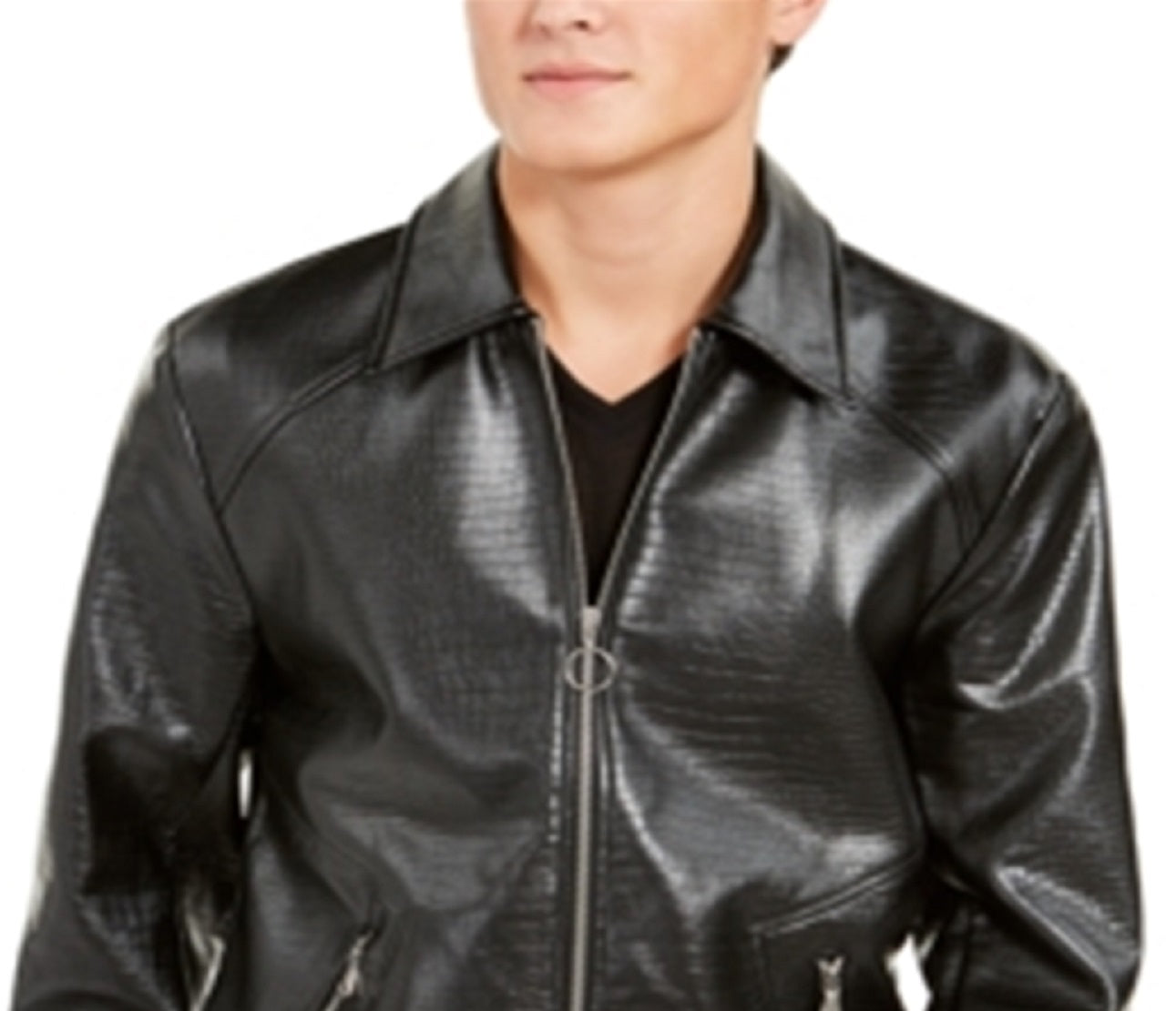 INC International Concepts Men's Wild Embossed Coach Faux Leather Jacket Black Size Small