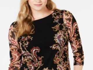 Charter Club Women's Floral Print Mesh Top Black Size Medium