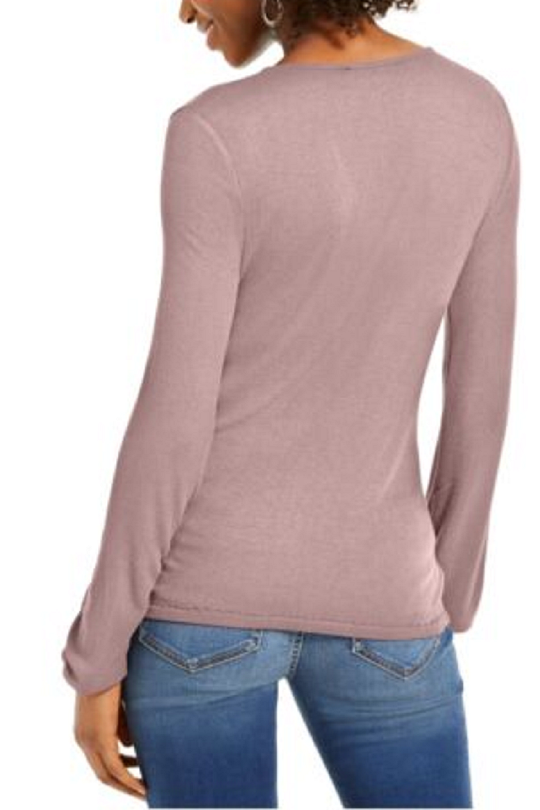 INC International Concepts Women's Textured Long Sleeve V Neck Top Pink Size Small